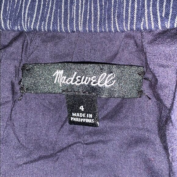Madewell Off Shoulder Mini Blue Pinstripe Bell Sleeve 100% Cotton Dress Sz 4 - Picture 4 of 7